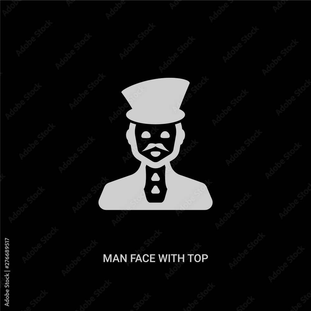 white man face with top hat vector icon on black background. modern flat man face with top hat from people concept vector sign symbol can be use for web, mobile and logo. white man face with top hat vector icon on black background. modern flat man face with top hat from people concept vector sign symbol can be use for web, mobile and logo.