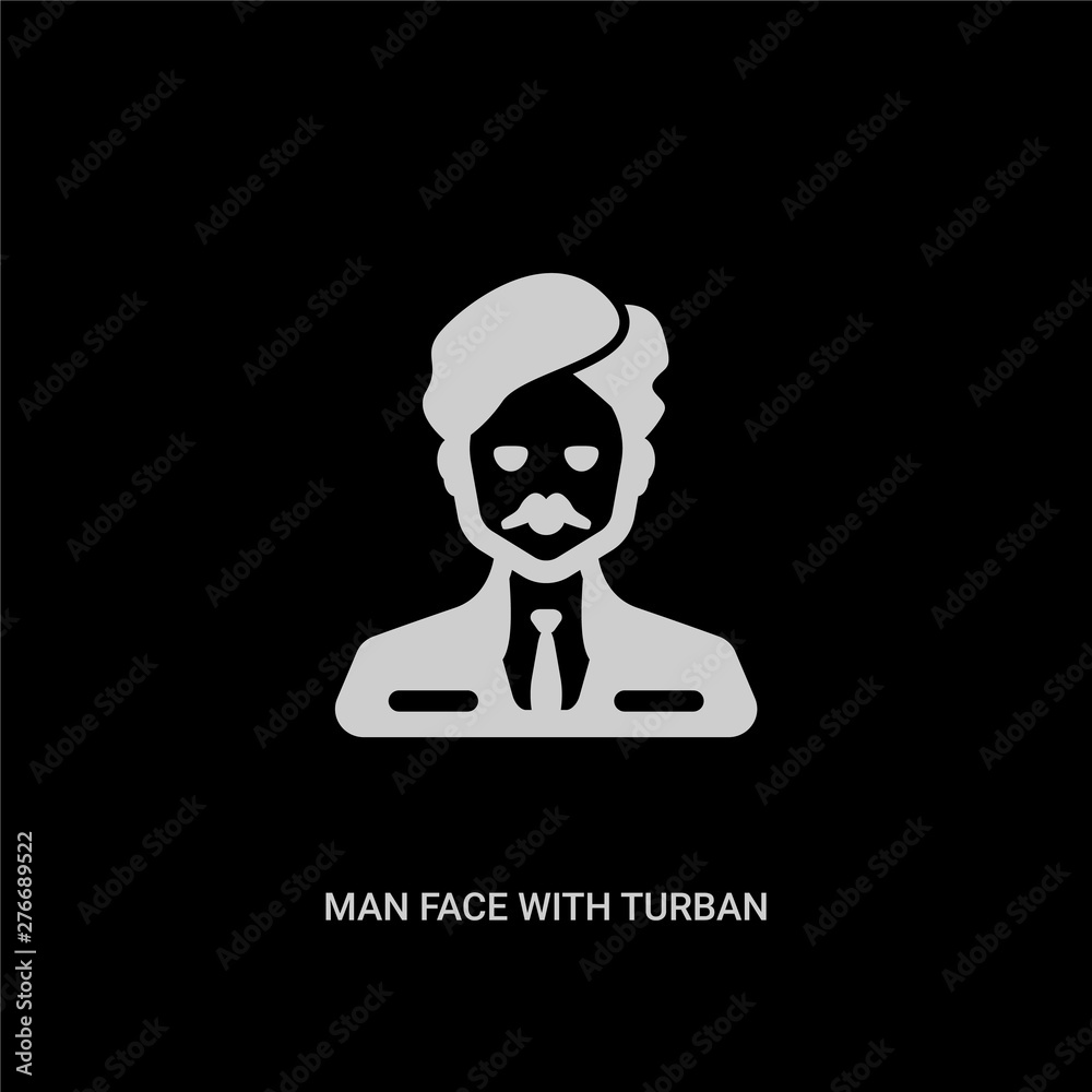 white man face with turban and beard vector icon on black background. modern flat man face with turban and beard from people concept vector sign symbol can be use for web, mobile and logo.