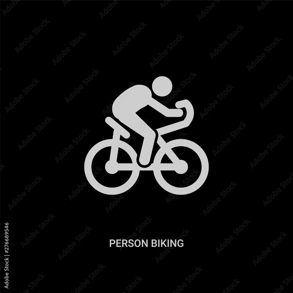Fototapeta premium white person biking vector icon on black background. modern flat person biking from people concept vector sign symbol can be use for web, mobile and logo.