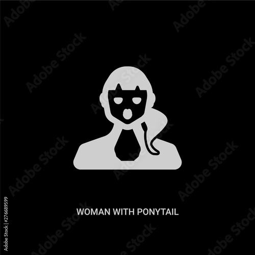 white woman with ponytail face vector icon on black background. modern flat woman with ponytail face from people concept vector sign symbol can be use for web, mobile and logo.