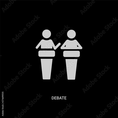 white debate vector icon on black background. modern flat debate from political concept vector sign symbol can be use for web, mobile and logo.