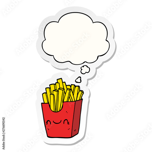 cartoon fries in box and thought bubble as a printed sticker