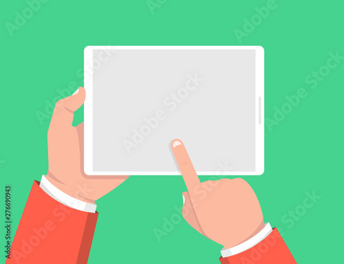 hand vs smartpHand holding tablet and touching screen. Vector illustration.hone 1