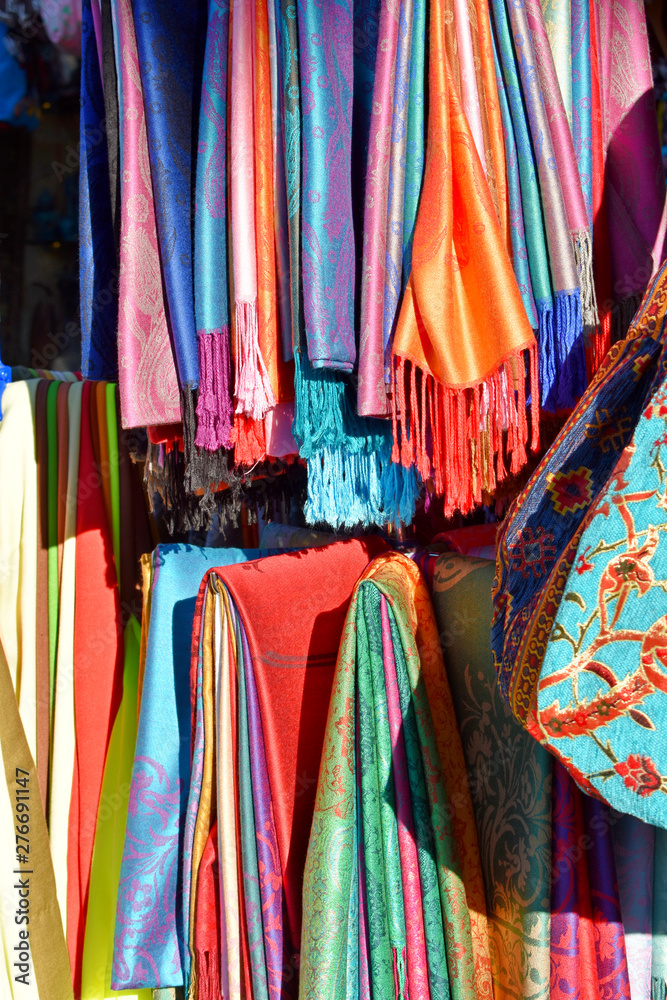 shawls hung in oriental bazaar, Turkey, Istanbul