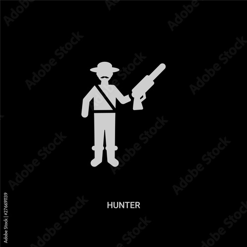 white hunter vector icon on black background. modern flat hunter from professions and jobs concept vector sign symbol can be use for web, mobile and logo.