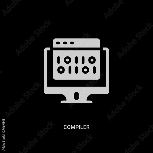 white compiler vector icon on black background. modern flat compiler from programming concept vector sign symbol can be use for web, mobile and logo.
