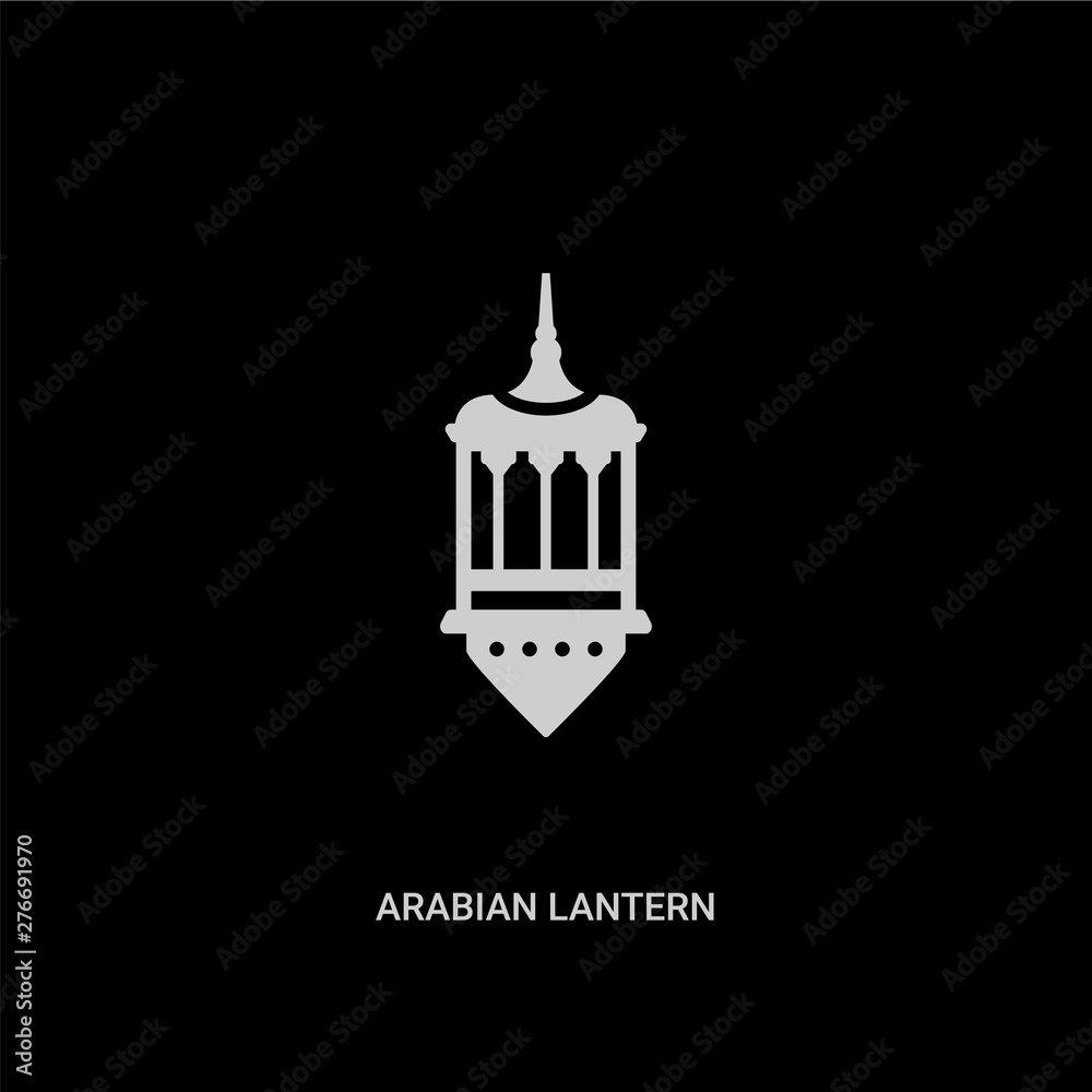 white arabian lantern vector icon on black background. modern flat arabian lantern from religion concept vector sign symbol can be use for web, mobile and logo.