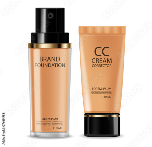 CC cream foundation Vector realistic cosmetics. Product placement. 3d detaile...
