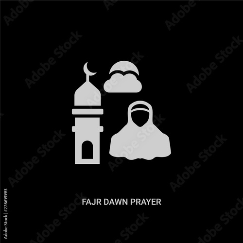 white fajr dawn prayer vector icon on black background. modern flat fajr dawn prayer from religion concept vector sign symbol can be use for web, mobile and logo.