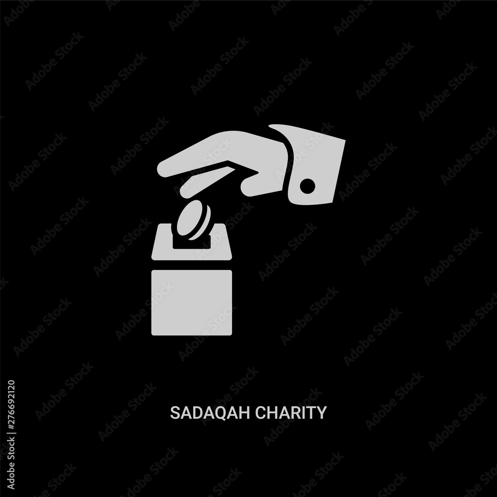 white sadaqah charity vector icon on black background. modern flat