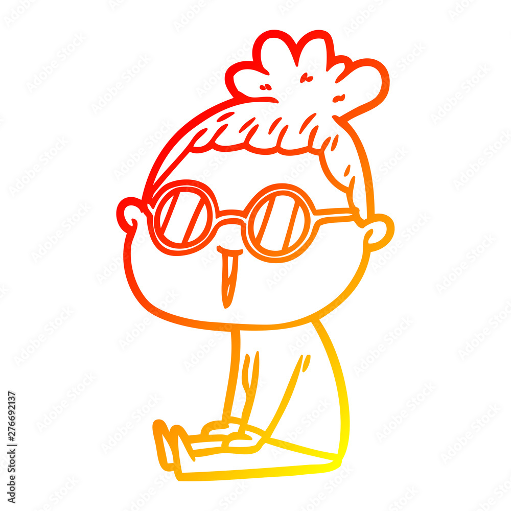 Fototapeta premium warm gradient line drawing cartoon woman wearing spectacles