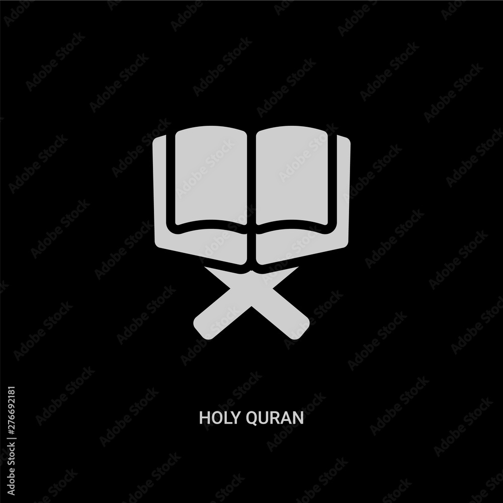 white holy quran vector icon on black background. modern flat holy ...