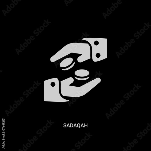 white sadaqah vector icon on black background. modern flat sadaqah from religion concept vector sign symbol can be use for web, mobile and logo.