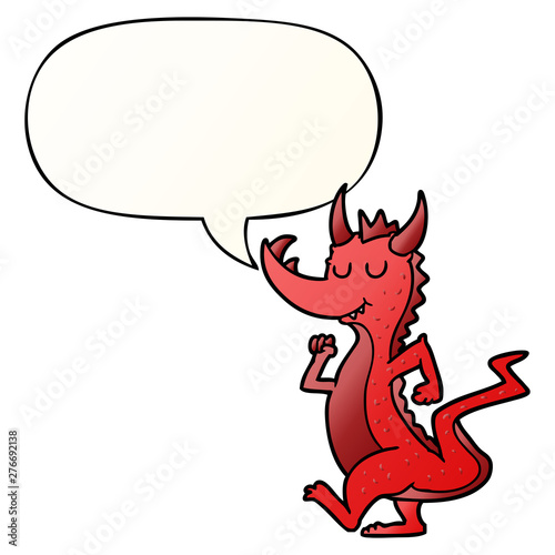 cartoon cute dragon and speech bubble in smooth gradient style