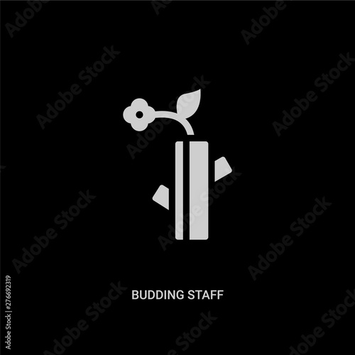 white budding staff vector icon on black background. modern flat budding staff from religion concept vector sign symbol can be use for web, mobile and logo.