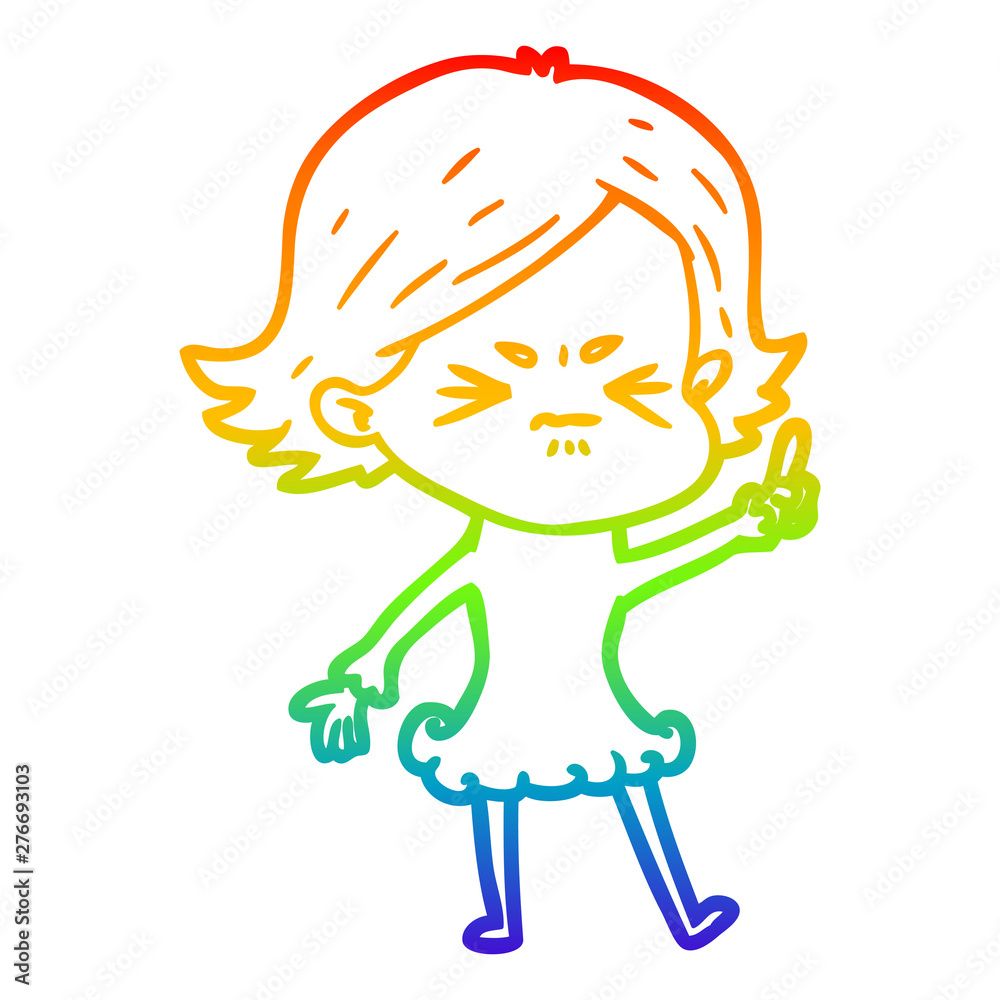 rainbow gradient line drawing cartoon angry girl rainbow gradient line drawing cartoon angry girl