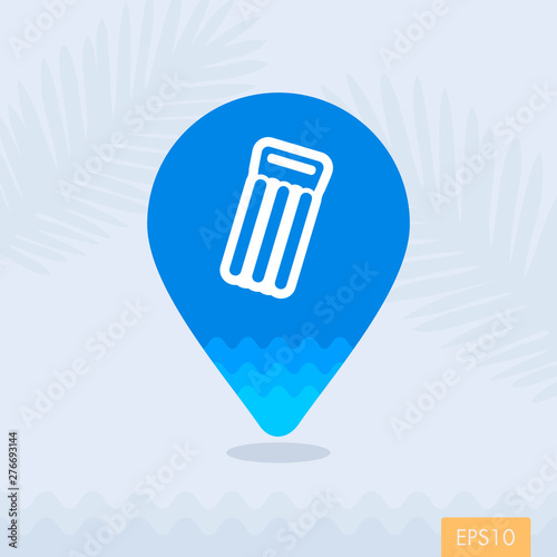 Floating mattress on beach pin map icon. Summer