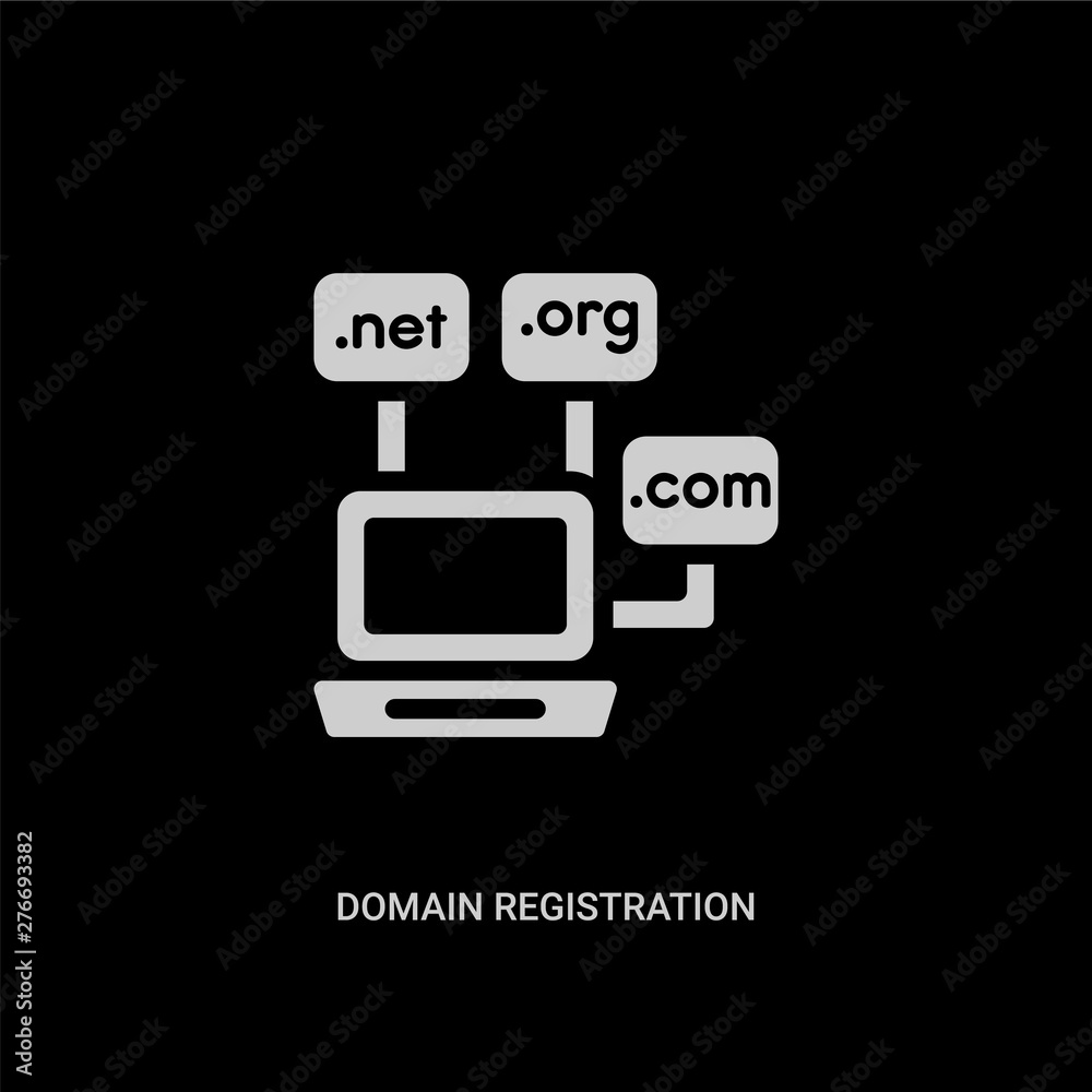 white domain registration vector icon on black background. modern flat domain registration from search engine optimization concept vector sign symbol can be use for web, mobile and logo. white domain registration vector icon on black background. modern flat domain registration from search engine optimization concept vector sign symbol can be use for web, mobile and logo.
