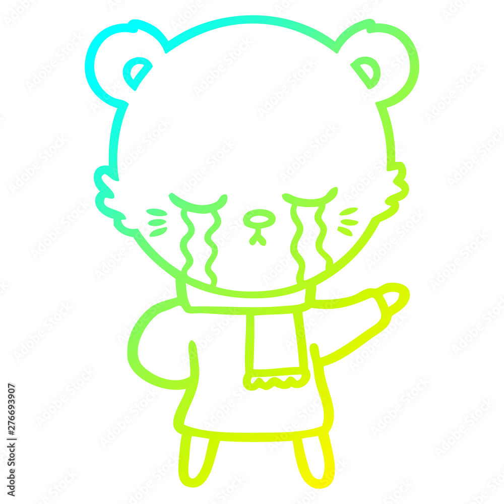 cold gradient line drawing crying cartoon bear wearing winter clothes cold gradient line drawing crying cartoon bear wearing winter clothes