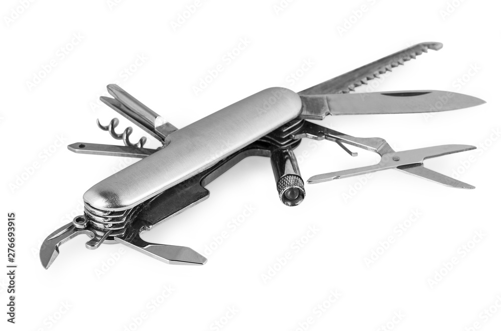 The metal pocket knife isolated on white background The metal pocket knife isolated on white background