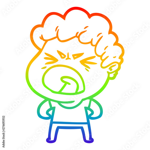 rainbow gradient line drawing cartoon furious man