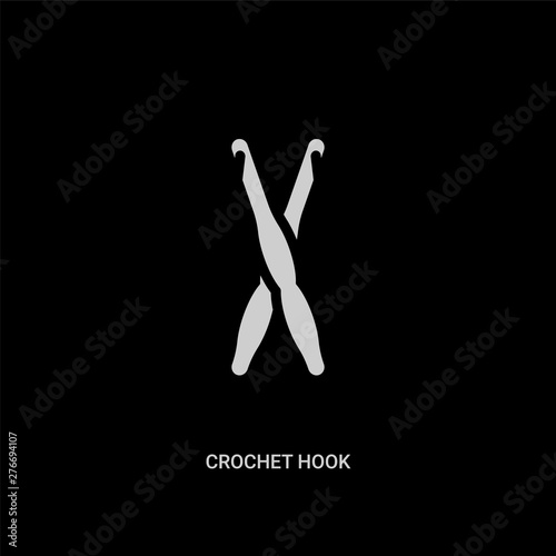 white crochet hook vector icon on black background. modern flat crochet hook from sew concept vector sign symbol can be use for web, mobile and logo.