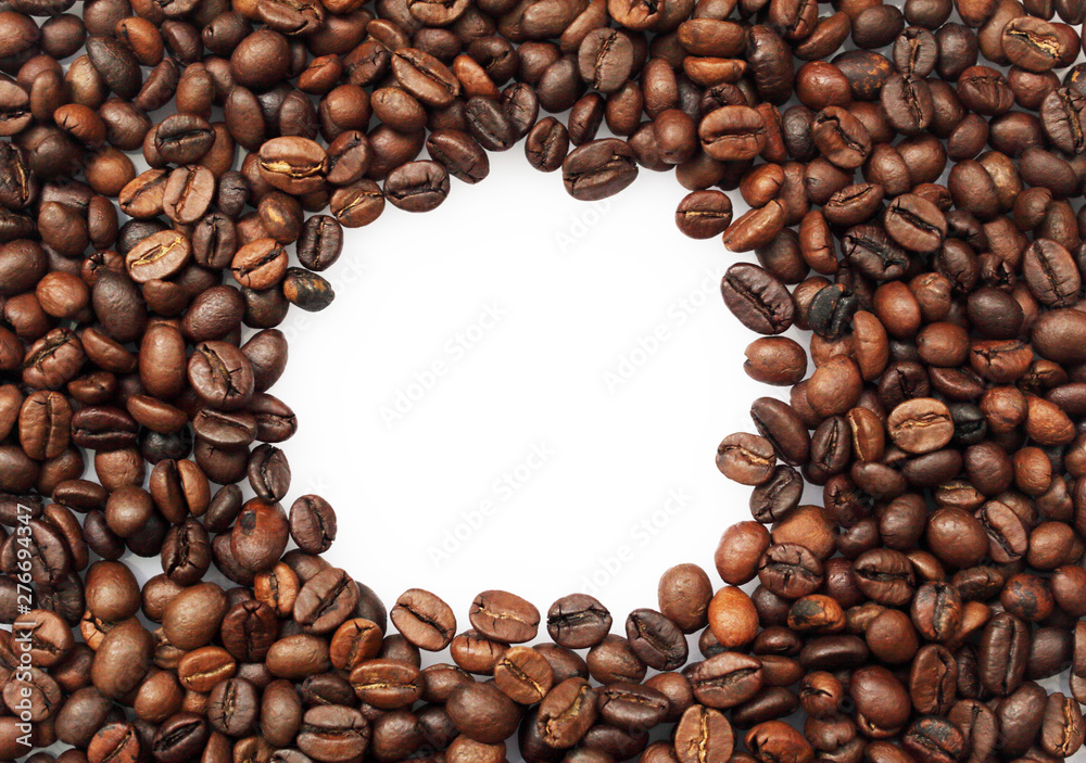 frame of coffee beans with space for text on a white background frame of coffee beans with space for text on a white background