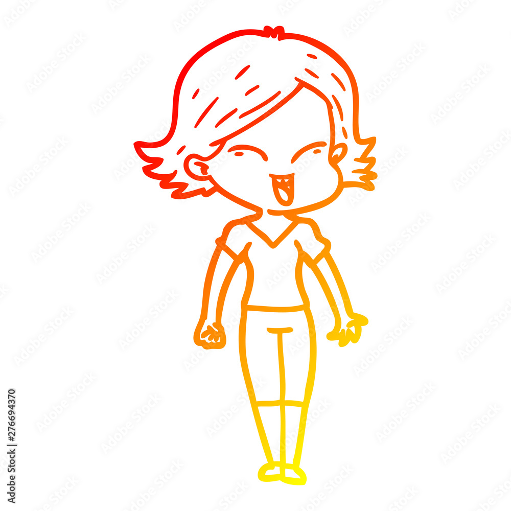 warm gradient line drawing happy cartoon girl warm gradient line drawing happy cartoon girl