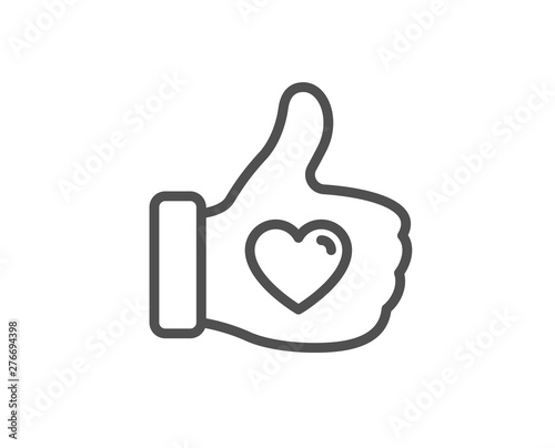 Like hand line icon. Thumbs up finger sign. Brand ambassador gesture symbol. Quality design element. Linear style like hand icon. Editable stroke. Vector