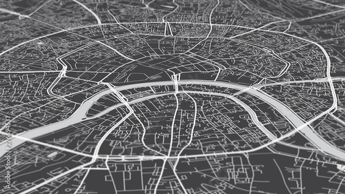 Aerial view city map Moscow, monochrome detailed plan, urban grid in perspective