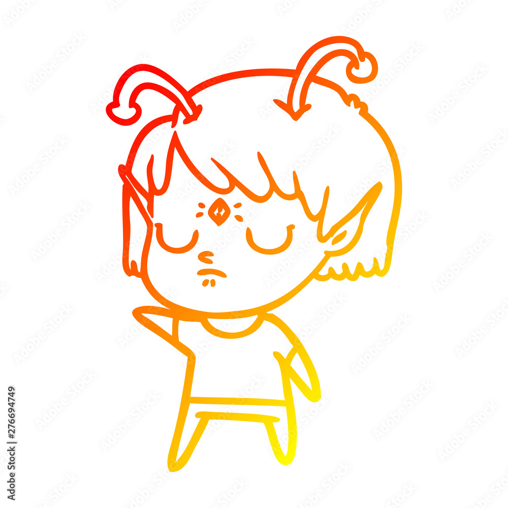 warm gradient line drawing cartoon alien girl warm gradient line drawing cartoon alien girl