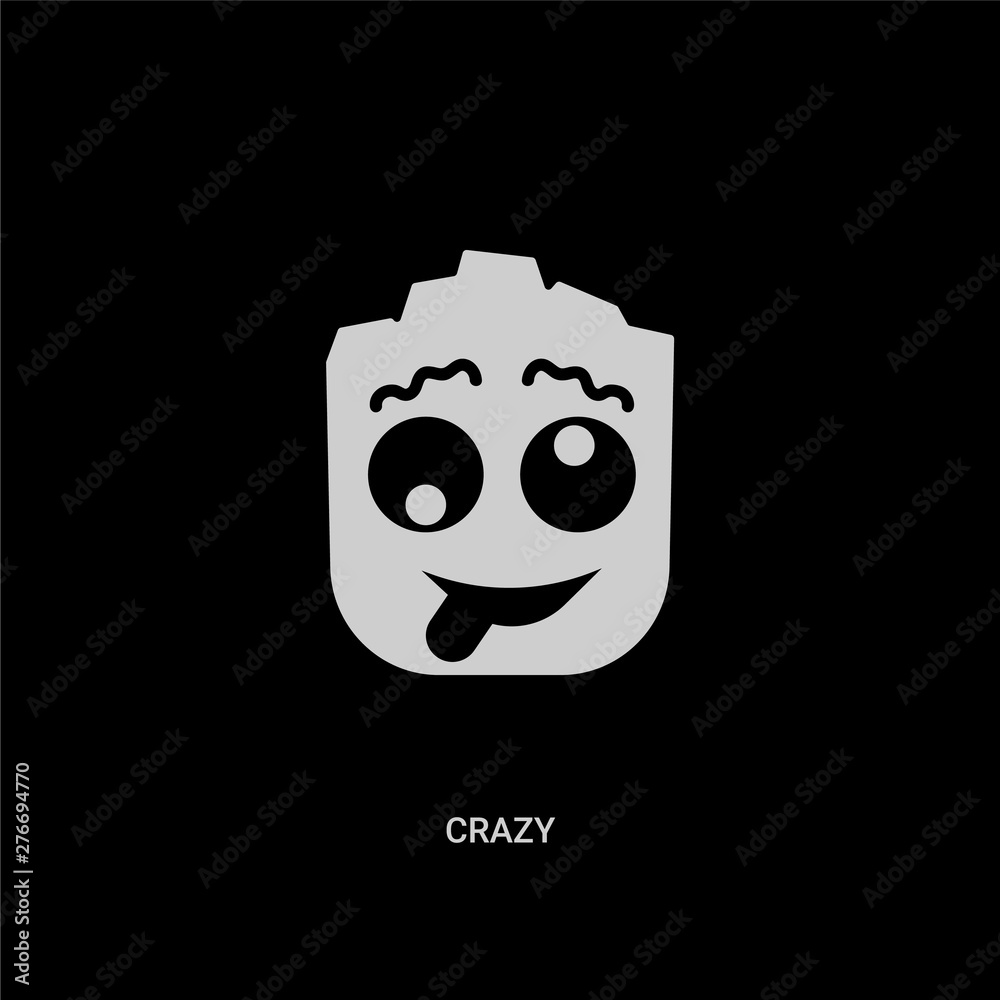 white crazy vector icon on black background. modern flat crazy from smiles concept vector sign symbol can be use for web, mobile and logo. white crazy vector icon on black background. modern flat crazy from smiles concept vector sign symbol can be use for web, mobile and logo.