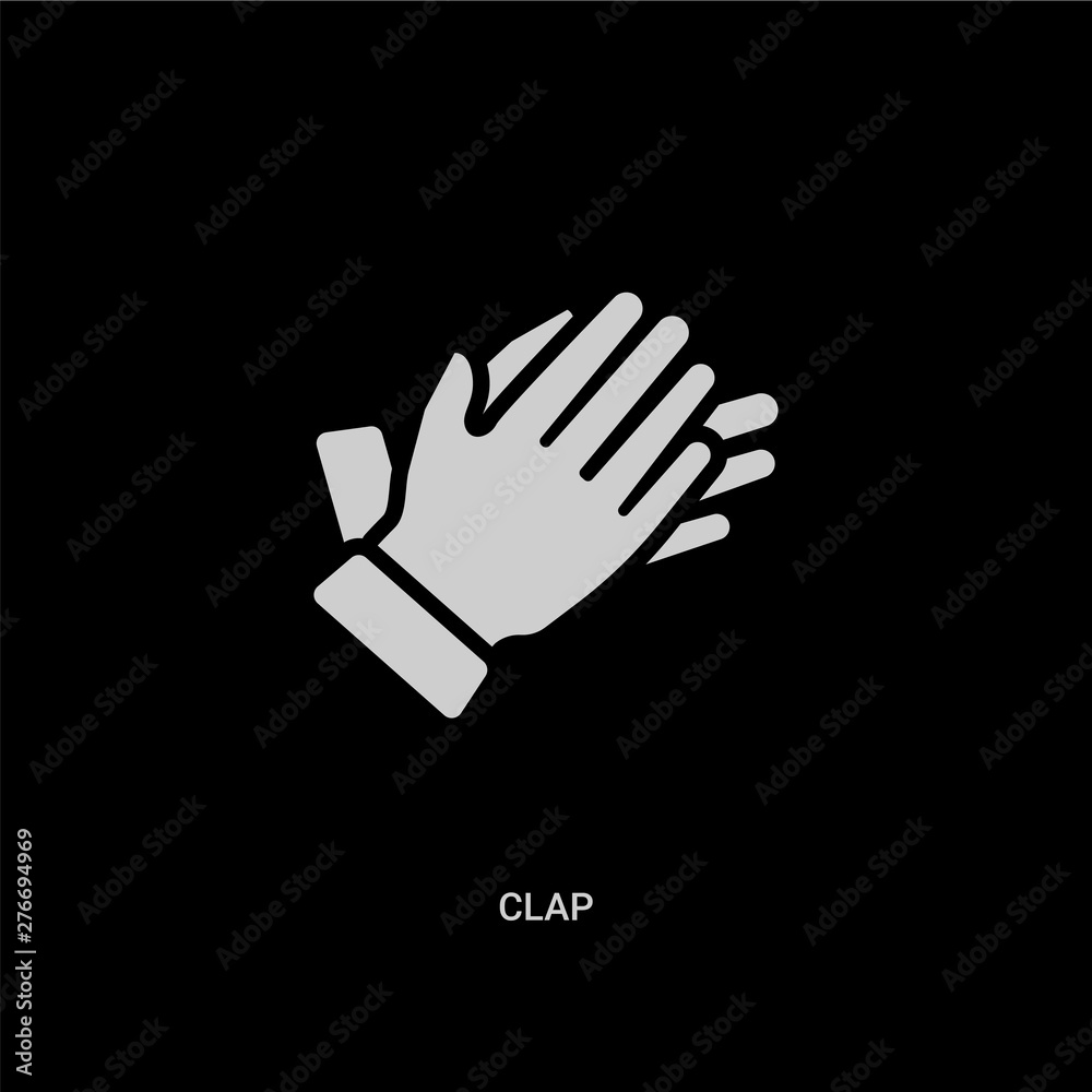 Obraz premium white clap vector icon on black background. modern flat clap from startup stategy and concept vector sign symbol can be use for web, mobile and logo.