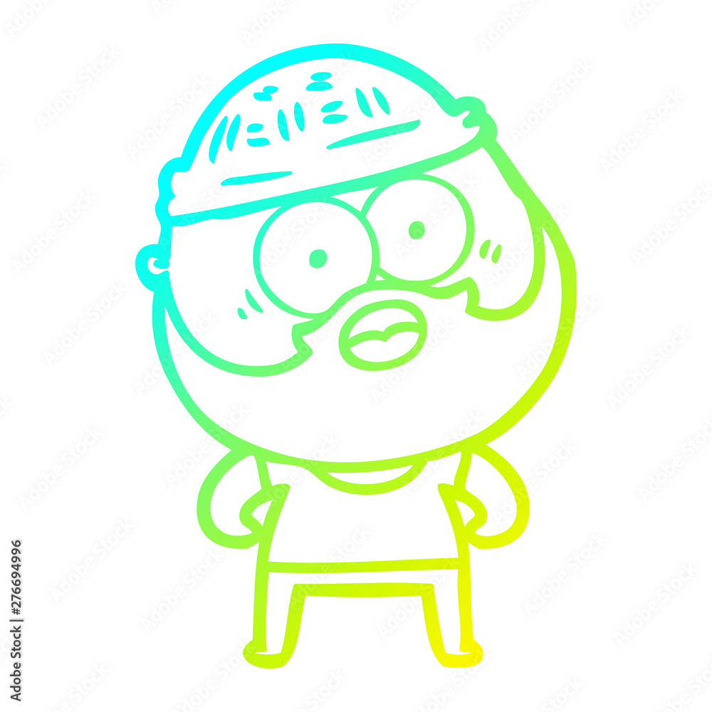 cold gradient line drawing cartoon bearded man
