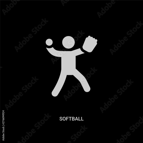 white softball vector icon on black background. modern flat softball from sport concept vector sign symbol can be use for web, mobile and logo.