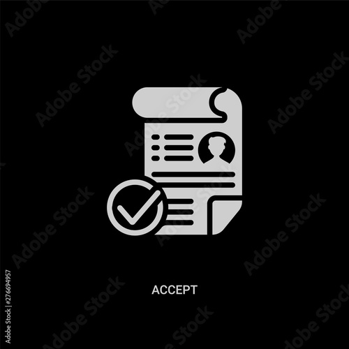 white accept vector icon on black background. modern flat accept from startup stategy and concept vector sign symbol can be use for web, mobile and logo.