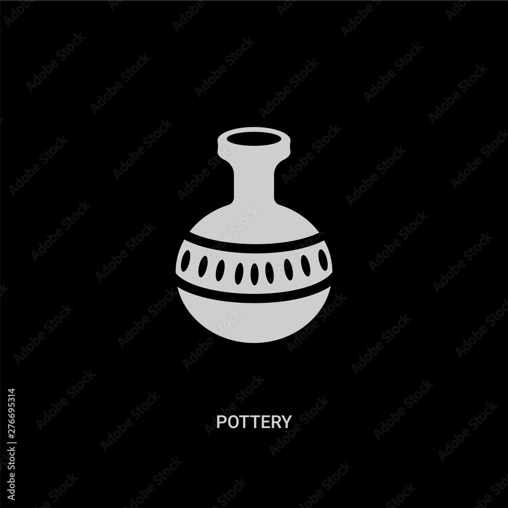 white pottery vector icon on black background. modern flat pottery from stone age concept vector sign symbol can be use for web, mobile and logo. white pottery vector icon on black background. modern flat pottery from stone age concept vector sign symbol can be use for web, mobile and logo.