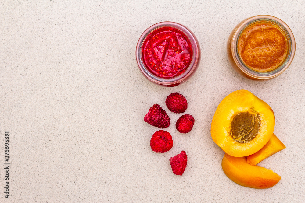 Healthy organic homemade assortment of fruit puree Healthy organic homemade assortment of fruit puree