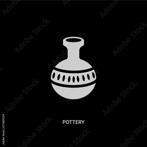 white pottery vector icon on black background. modern flat pottery from stone age concept vector sign symbol can be use for web, mobile and logo.