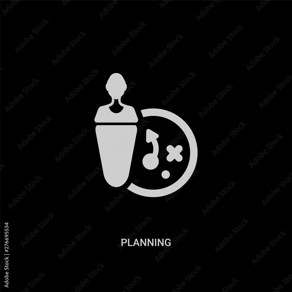 white planning vector icon on black background. modern flat planning from strategy concept vector sign symbol can be use for web, mobile and logo.