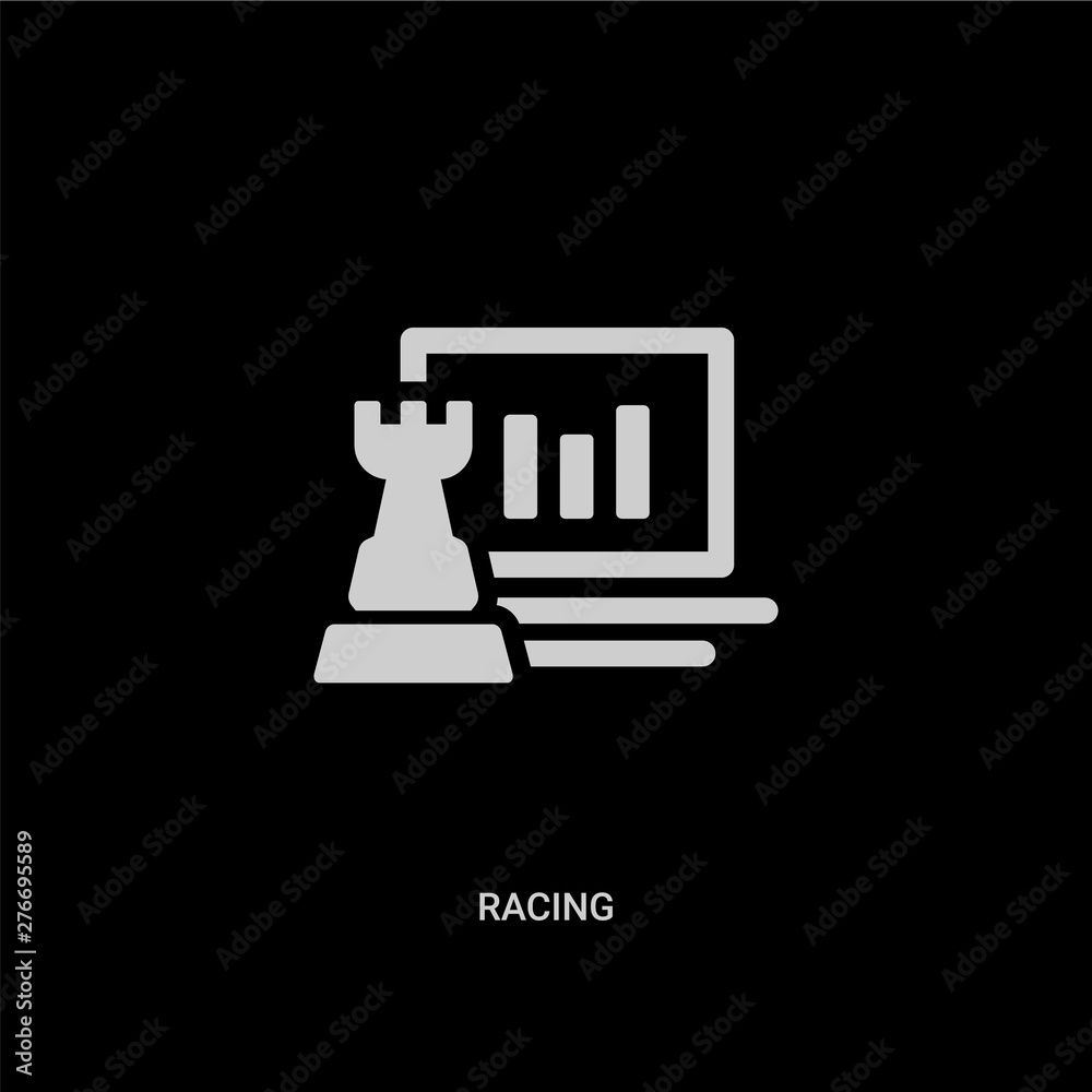 white racing vector icon on black background. modern flat racing from strategy concept vector sign symbol can be use for web, mobile and logo.