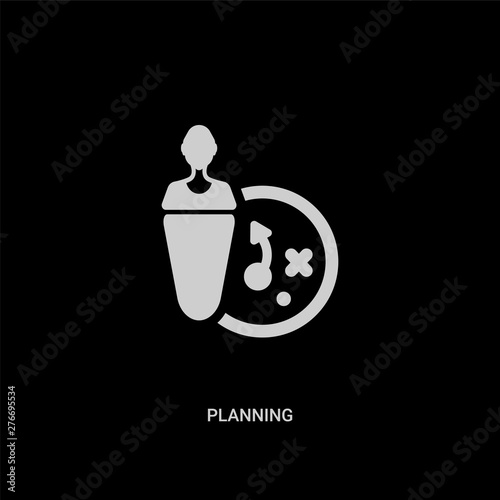 white planning vector icon on black background. modern flat planning from strategy concept vector sign symbol can be use for web, mobile and logo.