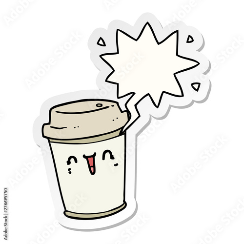 cartoon take out coffee and speech bubble sticker