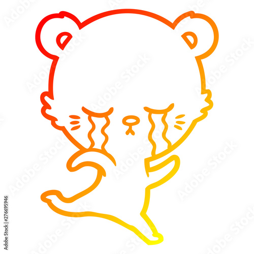 warm gradient line drawing crying cartoon bear