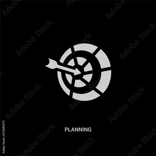 white planning vector icon on black background. modern flat planning from success concept vector sign symbol can be use for web, mobile and logo.