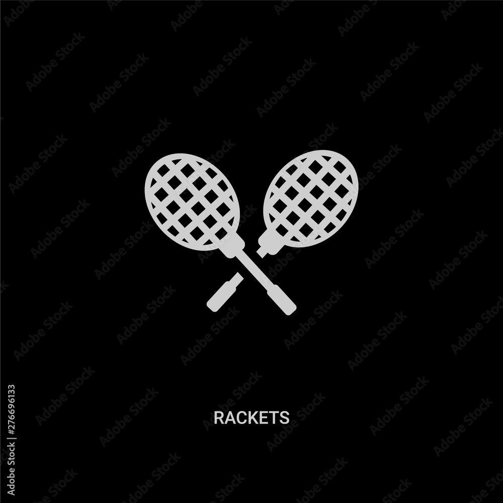 white rackets vector icon on black background. modern flat rackets from summer concept vector sign symbol can be use for web, mobile and logo. white rackets vector icon on black background. modern flat rackets from summer concept vector sign symbol can be use for web, mobile and logo.