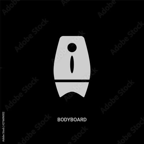 white bodyboard vector icon on black background. modern flat bodyboard from summer concept vector sign symbol can be use for web, mobile and logo.