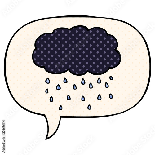 cartoon cloud raining and speech bubble in comic book style