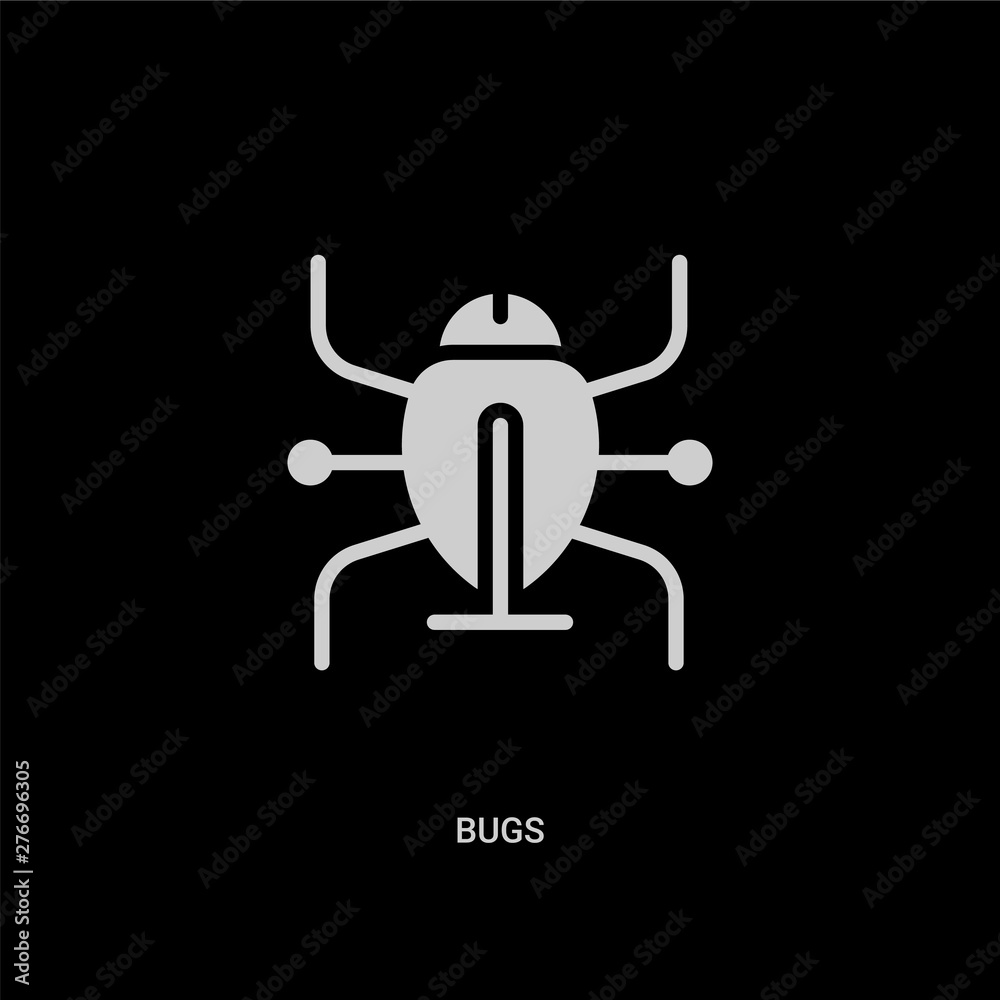 white bugs vector icon on black background. modern flat bugs from technology concept vector sign symbol can be use for web, mobile and logo. white bugs vector icon on black background. modern flat bugs from technology concept vector sign symbol can be use for web, mobile and logo.