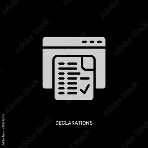 white declarations vector icon on black background. modern flat declarations from technology concept vector sign symbol can be use for web, mobile and logo.